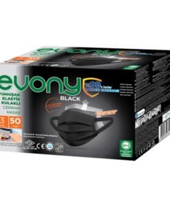 Evony Siyah Yumuşak Elastik Kulaklı Cerrahi Maske 50'li Kutu