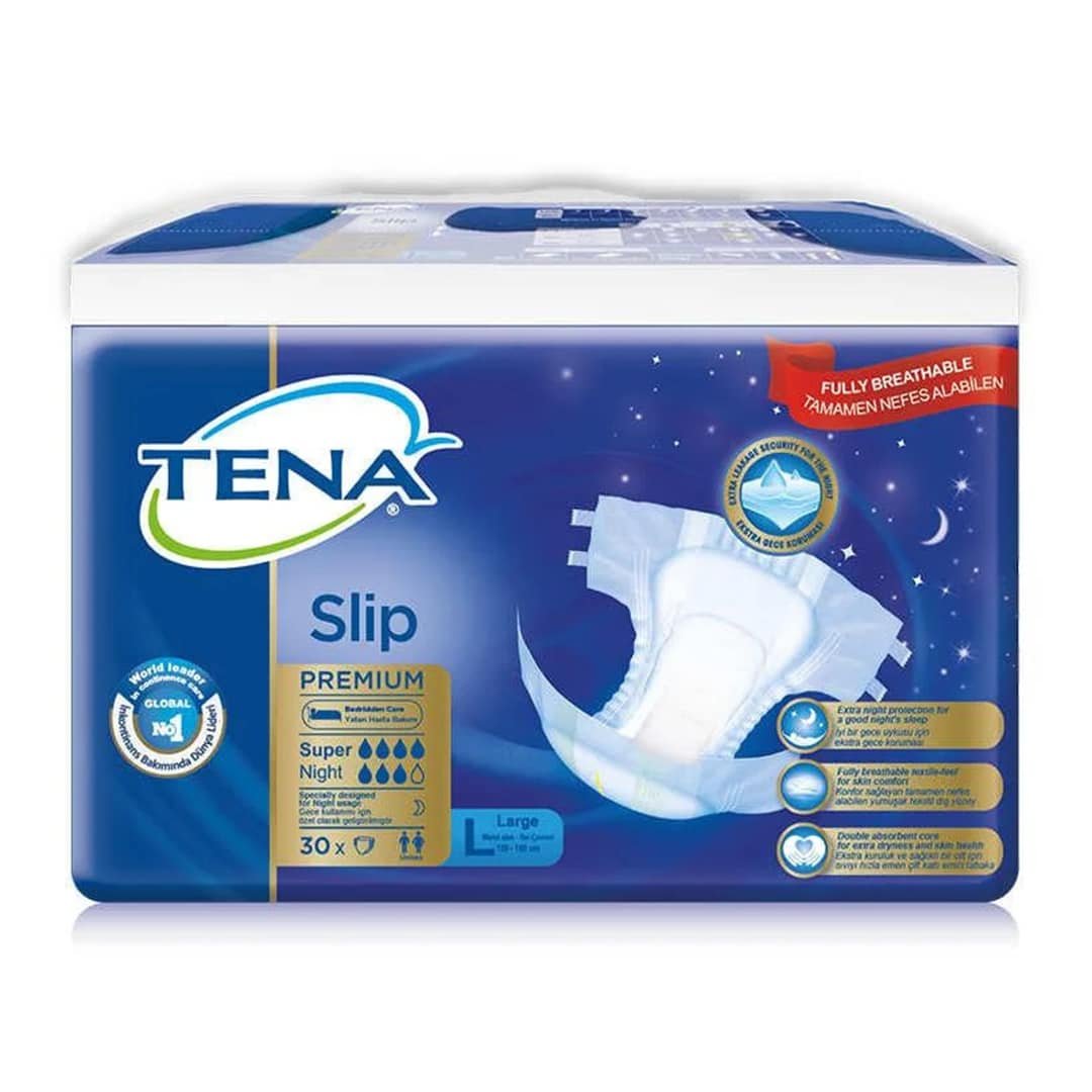 TENA Slip Premium Super Night Bel Bantlı Hasta Bezi, Büyük Boy (L), 7 Damla, 30'lu Paket
