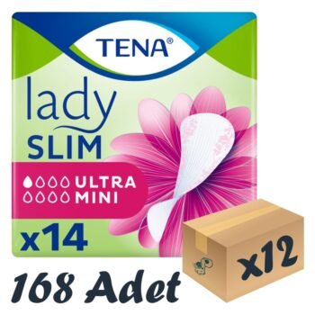 TENA Lady Slim Ultra Mini, Günlük Kadın Mesane Pedi, 1 Damla, 14'lü 12 Paket 168 Adet