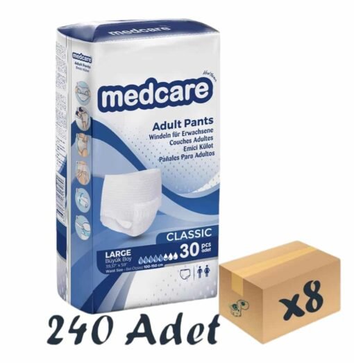 Medcare Classic Emici Külot Yetişkin Hasta Bezi 5,5 Damla Large L Beden 30'lu 8 Paket 240 Adet