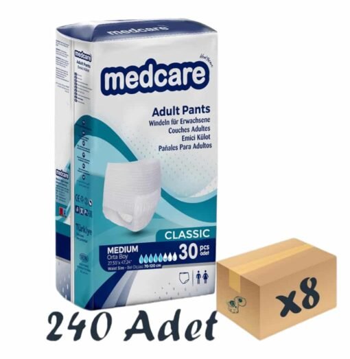 Medcare Classic Emici Külot Yetişkin Hasta Bezi 5,5 Damla Medium M Beden 30'lu 8 Paket 240 Adet
