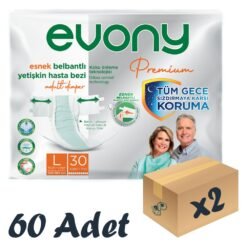 Evony Premium Esnek Bel Bantlı Yetişkin Hasta Bezi Large 30’lu 2 Paket 60 Adet