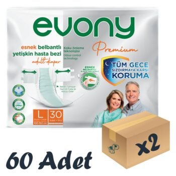 Evony Premium Esnek Bel Bantlı Yetişkin Hasta Bezi Large 30’lu 2 Paket 60 Adet