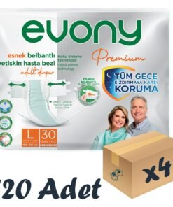 Evony Premium Esnek Bel Bantlı Yetişkin Hasta Bezi Large 30’lu 4 Paket 120 Adet