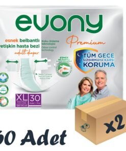 Evony Premium Esnek Bel Bantlı Yetişkin Hasta Bezi XLarge 30’lu 2 Paket 60 Adet