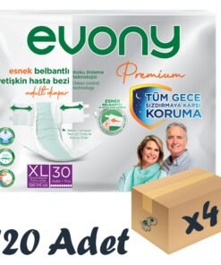 Evony Premium Esnek Bel Bantlı Yetişkin Hasta Bezi XLarge 30’lu 4 Paket 120 Adet