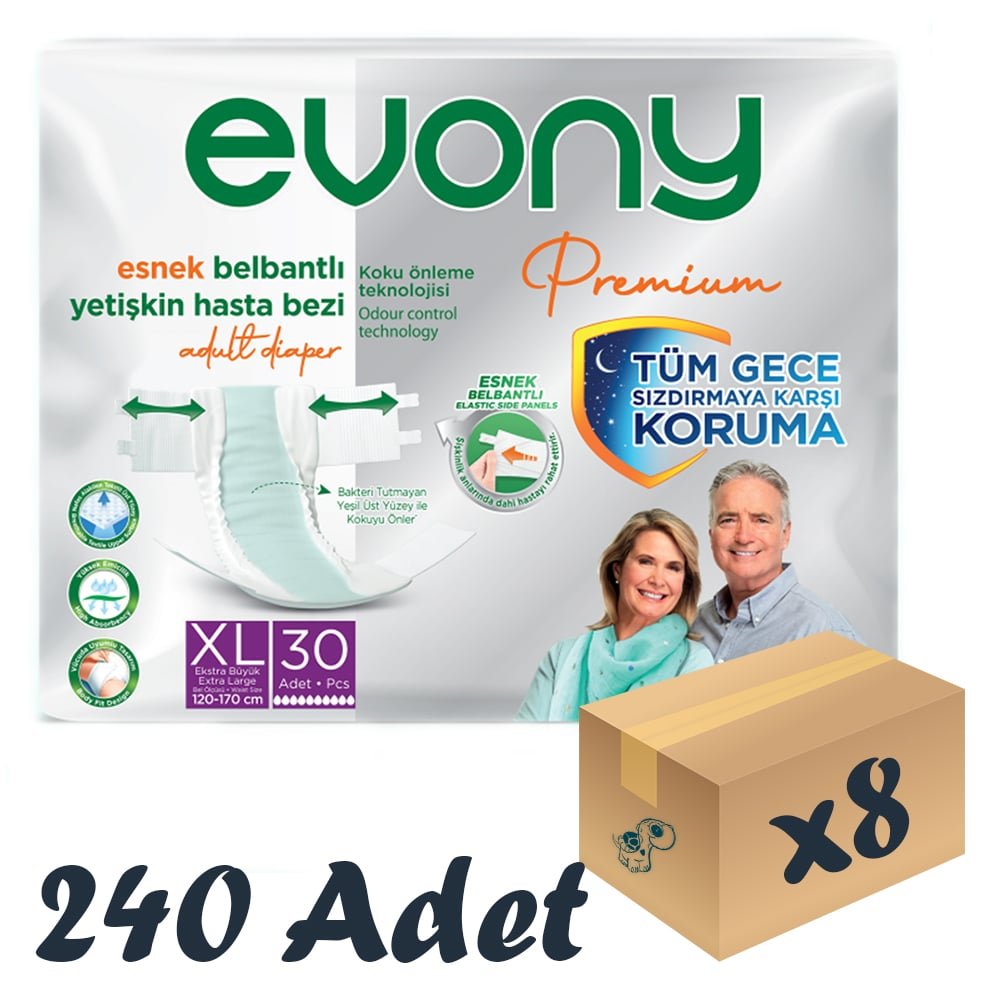 Evony Premium Esnek Bel Bantlı Yetişkin Hasta Bezi XLarge 30’lu 8 Paket 240 Adet