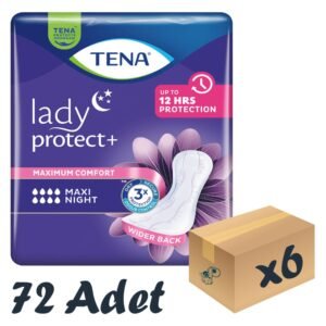 TENA Lady Maxi Night, Kadın Gece Mesane Pedi, 8 Damla, 12'li 6 Paket 72 Adet