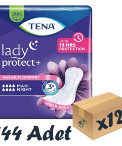TENA Lady Maxi Night, Kadın Gece Mesane Pedi, 8 Damla, 12'li 12 Paket 144 Adet