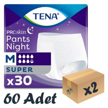 TENA ProSkin Pants Night Emici Külot Gece Bezi, Orta Boy (M), 7.5 Damla 30’lu 2 Paket 60 Adet