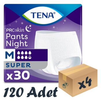 TENA ProSkin Pants Night Emici Külot Gece Bezi, Orta Boy (M), 7.5 Damla 30’lu 4 Paket 120 Adet