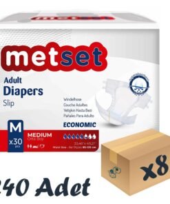 Metset Ekonomik Bel Bantlı Hasta Bezi 5,5 Damla Medium Orta Boy M Beden 30'lu 8 Paket 240 Adet