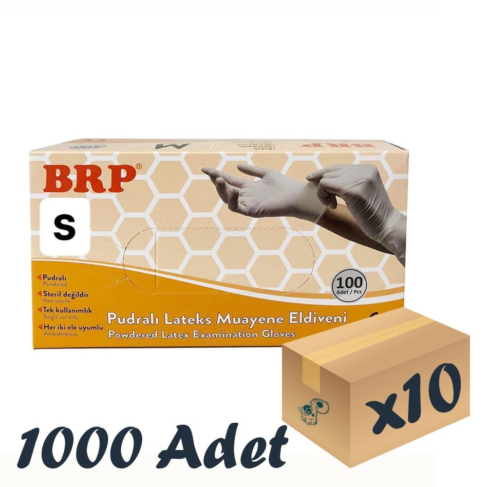 BRP Lateks Pudralı Muayene Eldiveni 10 Kutu 1000 Adet Small