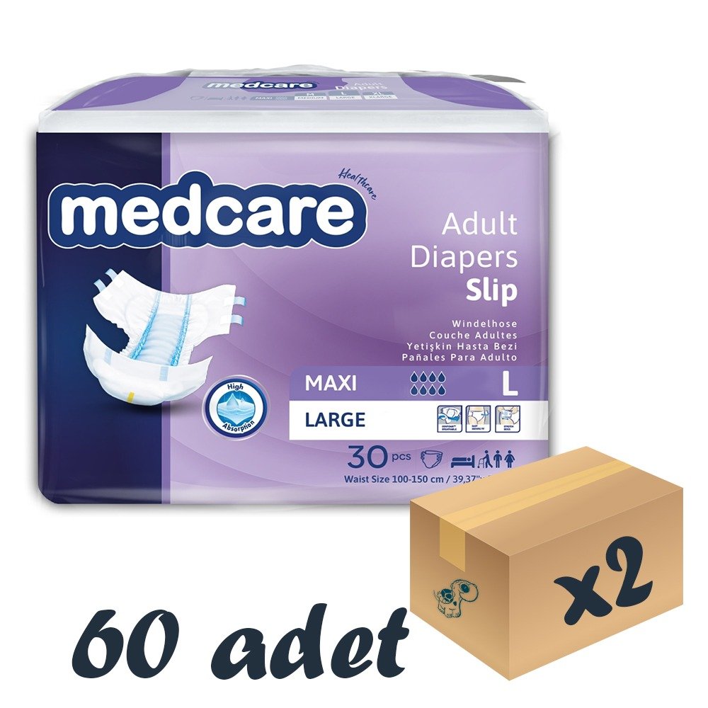 Medcare Maxi Bel Bantlı Hasta Bezi 8 Damla Large Büyük Boy L Beden 30'lu 2 Paket 60 Adet