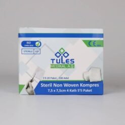 Tules Non Woven Steril Gaz Kompres 7,5cm x 7,5cm 4 Katlı 100'lü Paket (5x20 Adet)