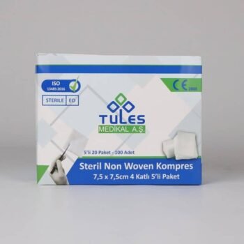 Tules Non Woven Steril Gaz Kompres 7,5cm x 7,5cm 4 Katlı 100'lü Paket (5x20 Adet)