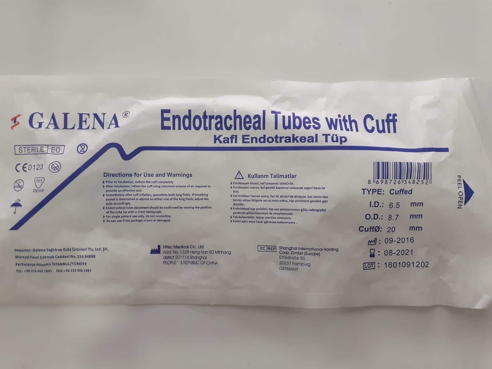 Galena Endotrakeal Entübasyon Tüpü Kaflı No: 8 Steril Tekli Paket - Görsel 2