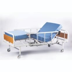 2 Motorlu Alüminyum Tabanca Korkuluklu Ahşap Başlıklı Hasta Karyolası H223-A (10cm Eko Yatak Dahil)