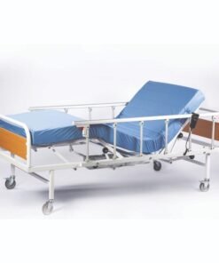 2 Motorlu Alüminyum Tabanca Korkuluklu Ahşap Başlıklı Hasta Karyolası H223-A (10cm Eko Yatak Dahil)