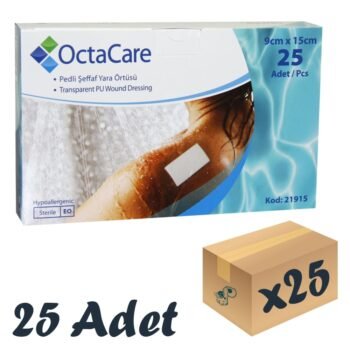 OctaCare Şeffaf Pedli Su Geçirmez Yara Örtüsü 9cm x 15cm 25'li Steril Paket