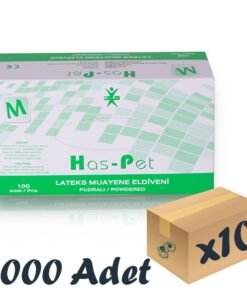 Has-Pet Lateks Muayene Eldiveni Pudralı Medium 100'lü 10 Paket 1000 Adet