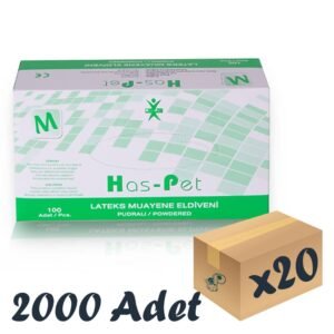 Has-Pet Lateks Muayene Eldiveni Pudralı Medium 100'lü 20 Paket 2000 Adet