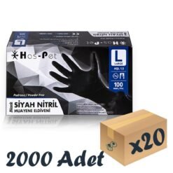 Has-pet Siyah Nitril Pudrasız Eldiven Large 100'lü 20 Paket 2000 Adet