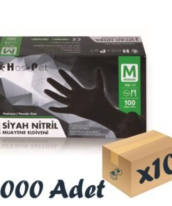 Has-pet Siyah Nitril Pudrasız Eldiven Medium 100’lü 10 Paket 1000 Adet