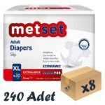 Metset Ekonomik Bel Bantlı Hasta Bezi 5,5 Damla XLarge En Büyük Boy XL Beden 30'lu 8 Paket 240 Adet