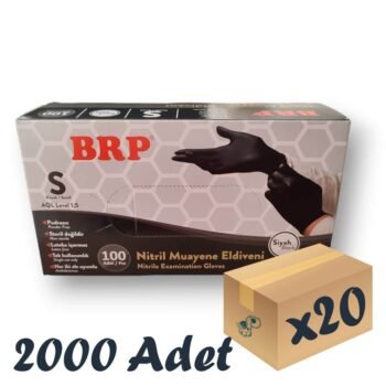 BRP Siyah Nitril Pudrasız Eldiven Small 100'lü 20 Paket 2000 Adet