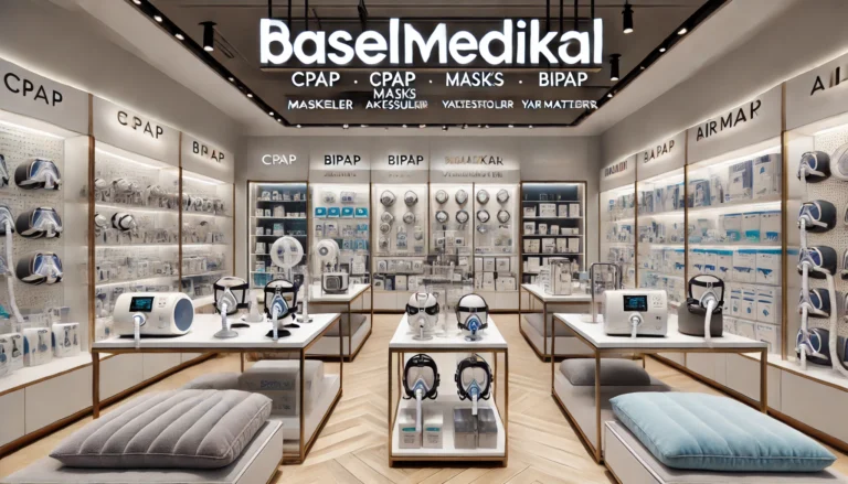 DALL·E 2024 12 15 21.36.29 A modern and professional retail store interior designed for sleep and respiratory products with a custom logo featuring baselmedikal from the uploa 768x439