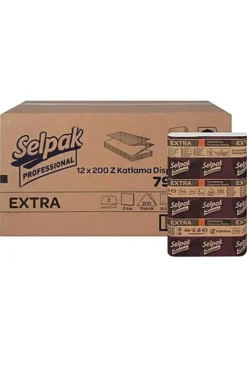 Selpak Professional Extra Z Katlı Dispenser Havlu 200 Yaprak Koli Içi 12'li Paket